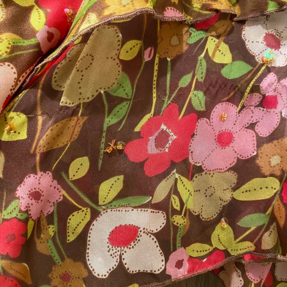 CONTEXT 100% Silk Floral Skirt Size 2 Ruffle Beaded Romantic Flowy Y2K Feminine - Picture 17 of 17